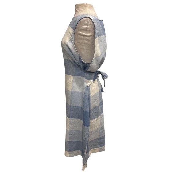 J.Jill Love Linen Midi Dress XL Blue Plaid Sleeveless Tie Back - Picture 3 of 10
